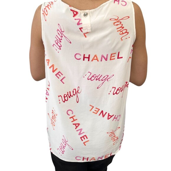 CHANEL Vintage CC Mark Logo Rouge Tank Top Cream Pink Orange Silk [105089] - Picture 4 of 11